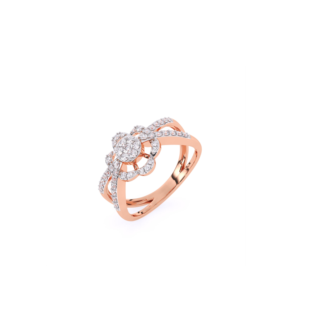 Round Flower Halo Style Split Shank Diamond Ring